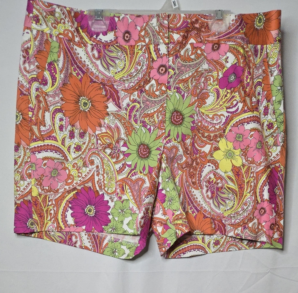 NWT Talbots Boardwalk Floral Paisley Print Women's 14 Shorts Bright Multi-Color